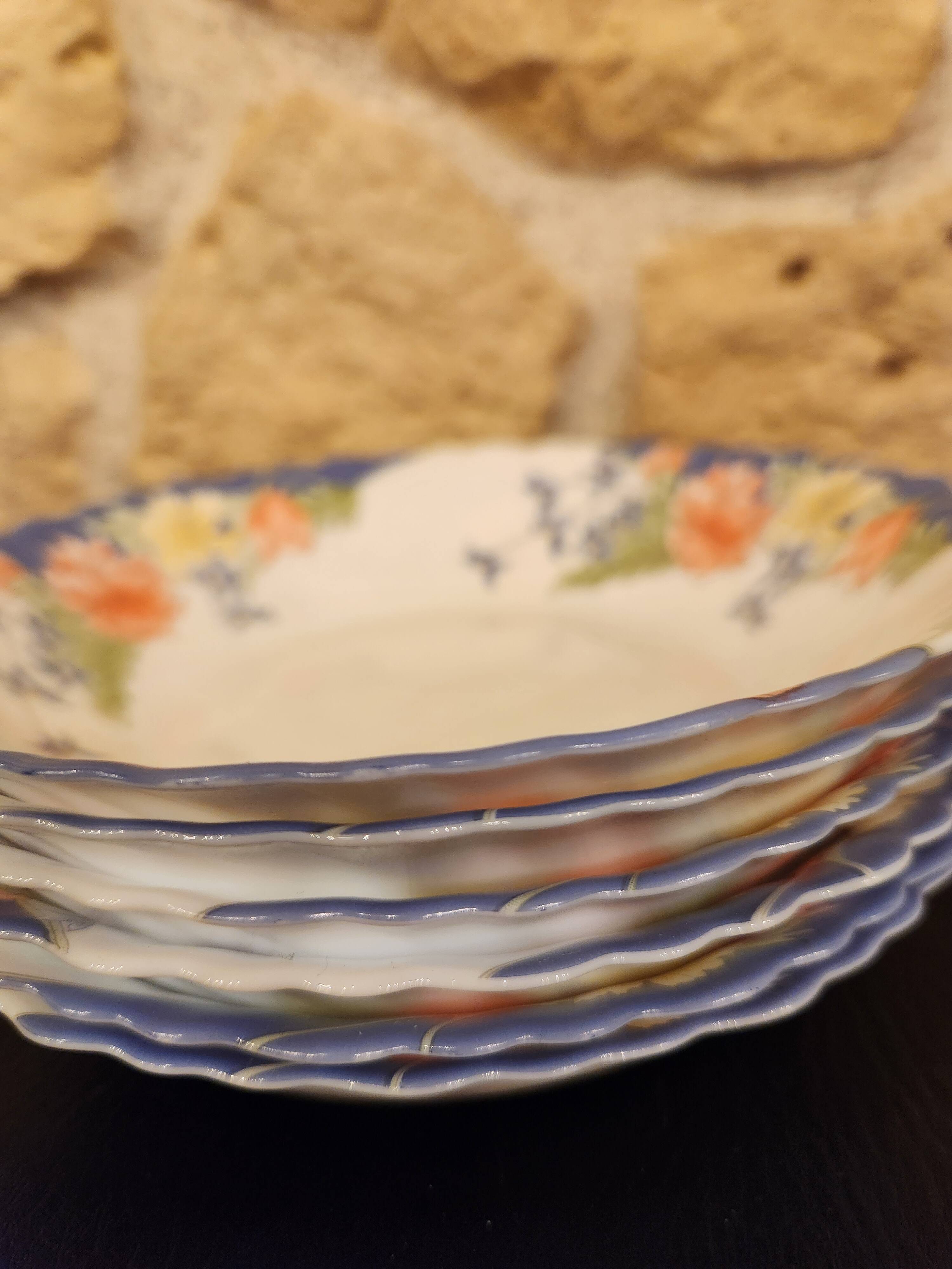 Set of 6 floral deep plates by Arcopal – 1970s/80s – Ø18 cm