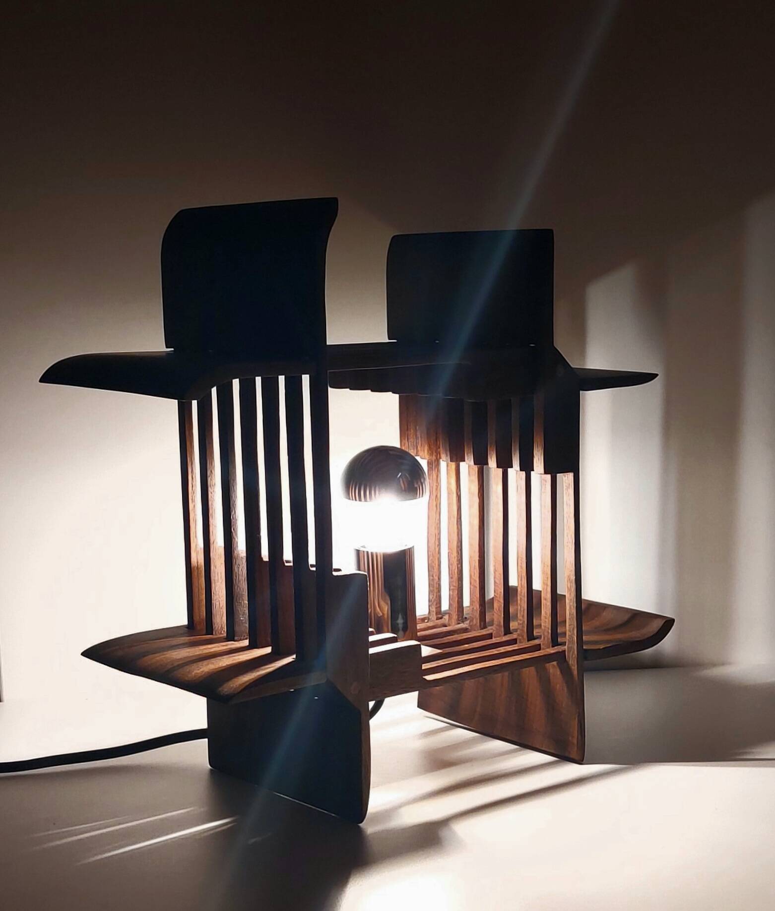 Vintage solid teak lamp