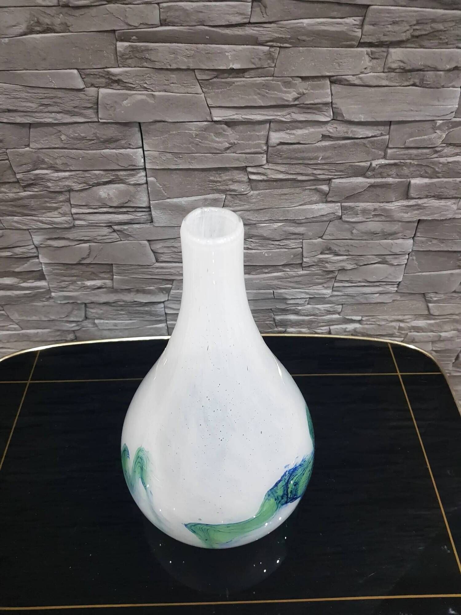 Vase, milky white with blue and green, glass, Germany, 1970s