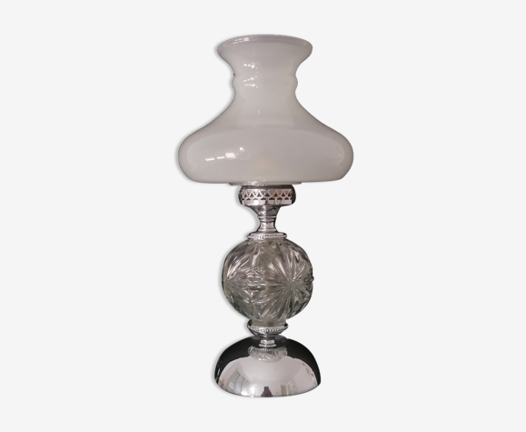 Lampe à poser en verre ciselé et métal chromé, années 70