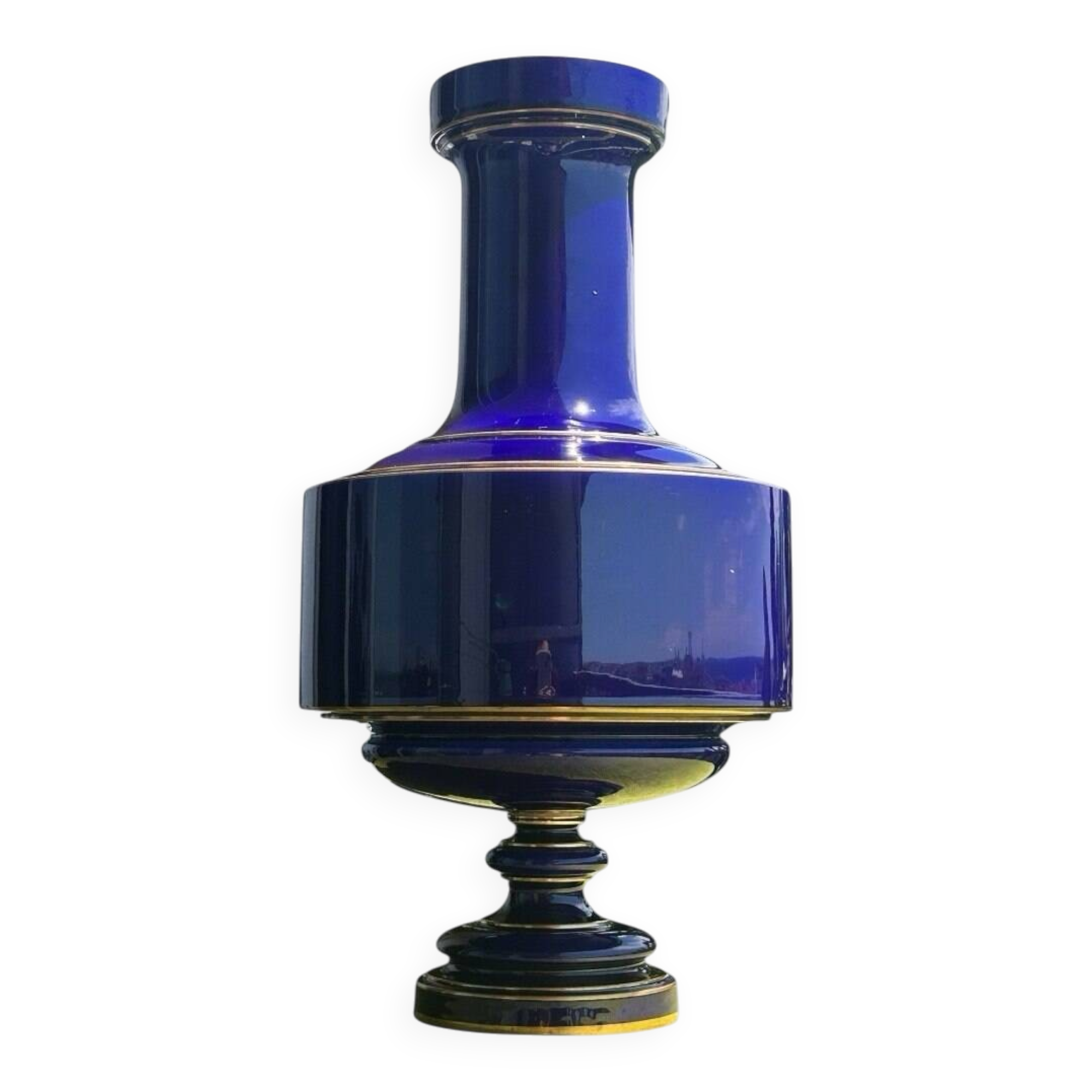 Monumental vase in blue Sèvres porcelain with gilding, architectural style.