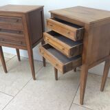 Pair of old Louis XVI style bedside tables in walnut