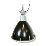 Industrial black enamel factory lamp with glass cover, 1960s