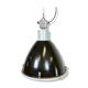 Suspension industrielle en émail noir avec couvercle en verre, années 1960