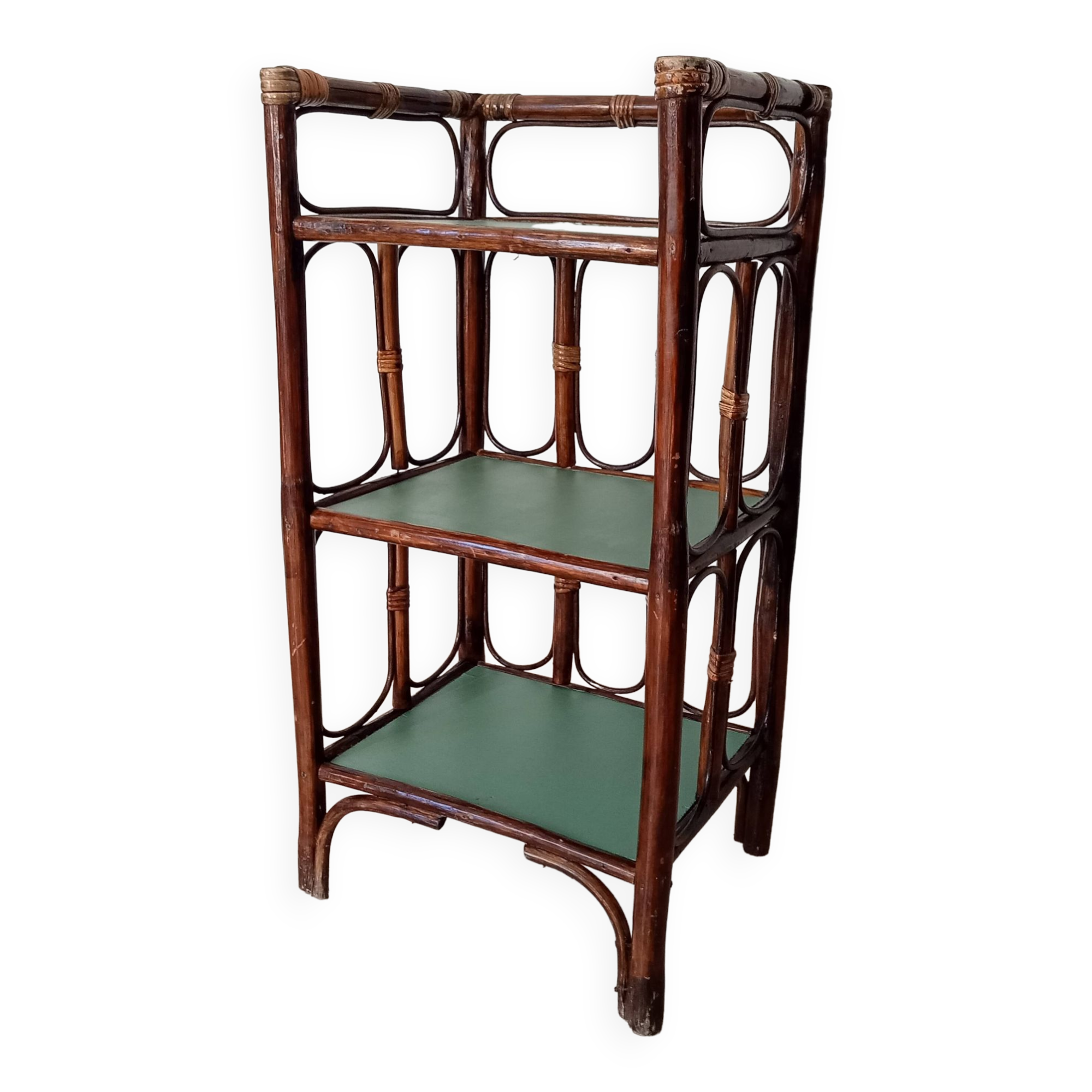 Vintage standing shelf in bamboo and rattan