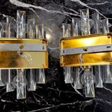 Pair of Venini wall lamps cut glass Murano Italy 1970