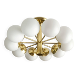German brass ceiling lamp in mid-century modern space style by Kaiser Leuchten, 1960s.