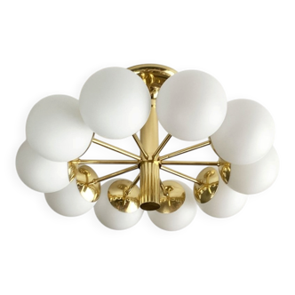 German brass ceiling lamp in mid-century modern space style by Kaiser Leuchten, 1960s.