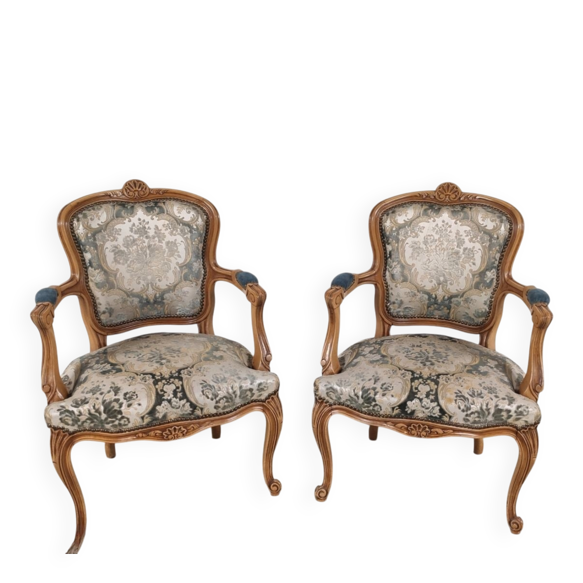 Pair of Louis XV Cabriolet Armchairs in Walnut – 18th Century Style