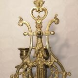 Pair of piano candlesticks in golden bronze 19th century