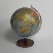 Paper mache globe on wooden base, 1960s