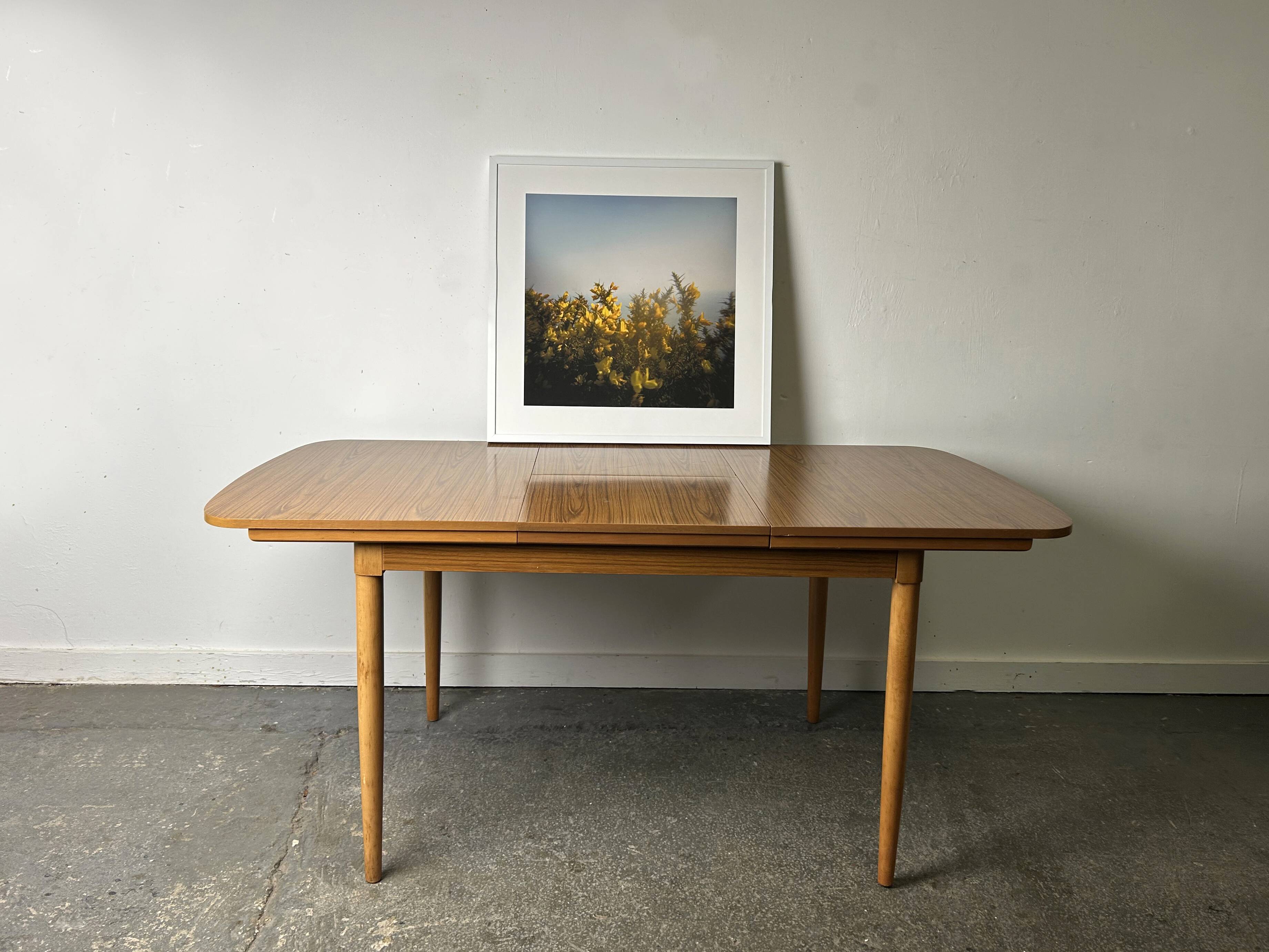 Schreiber Mid Century Extending Formica Dining Table Beech Legs 1960s-70s