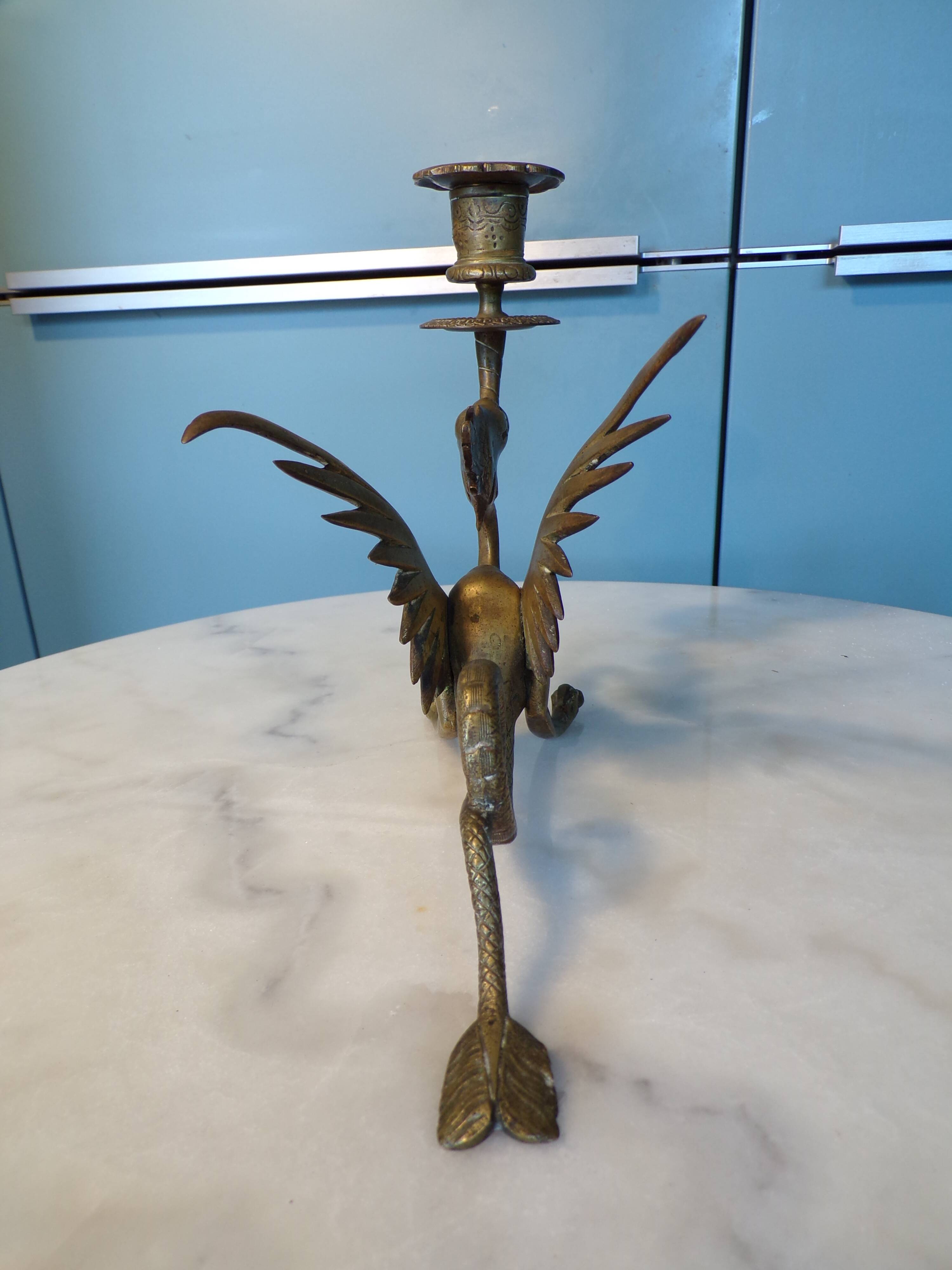 19th century bronze chimera candlestick