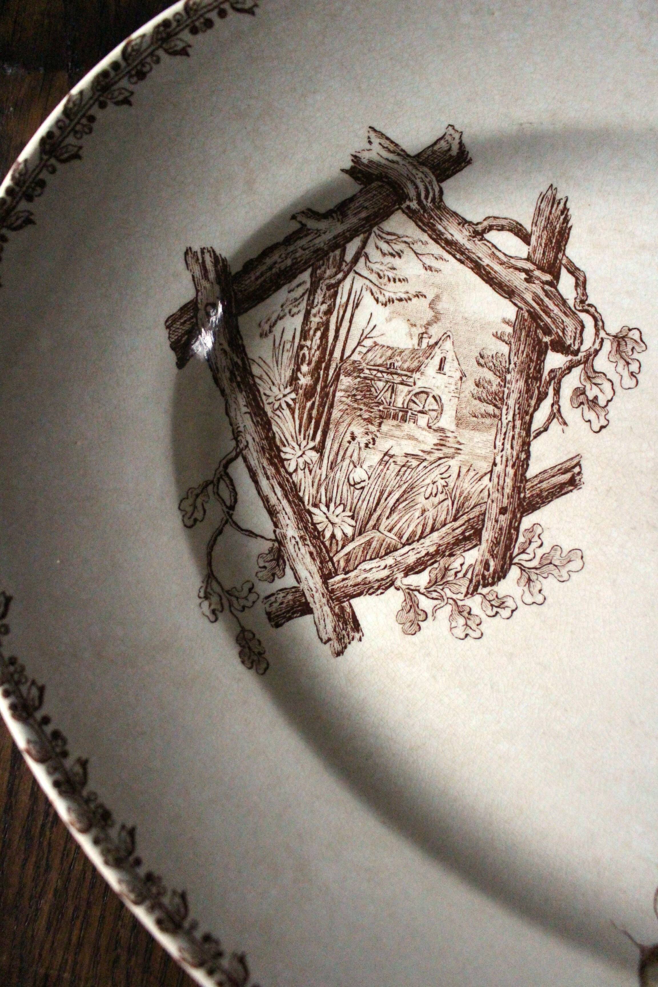 Oval sepia Oxford ironstone plate