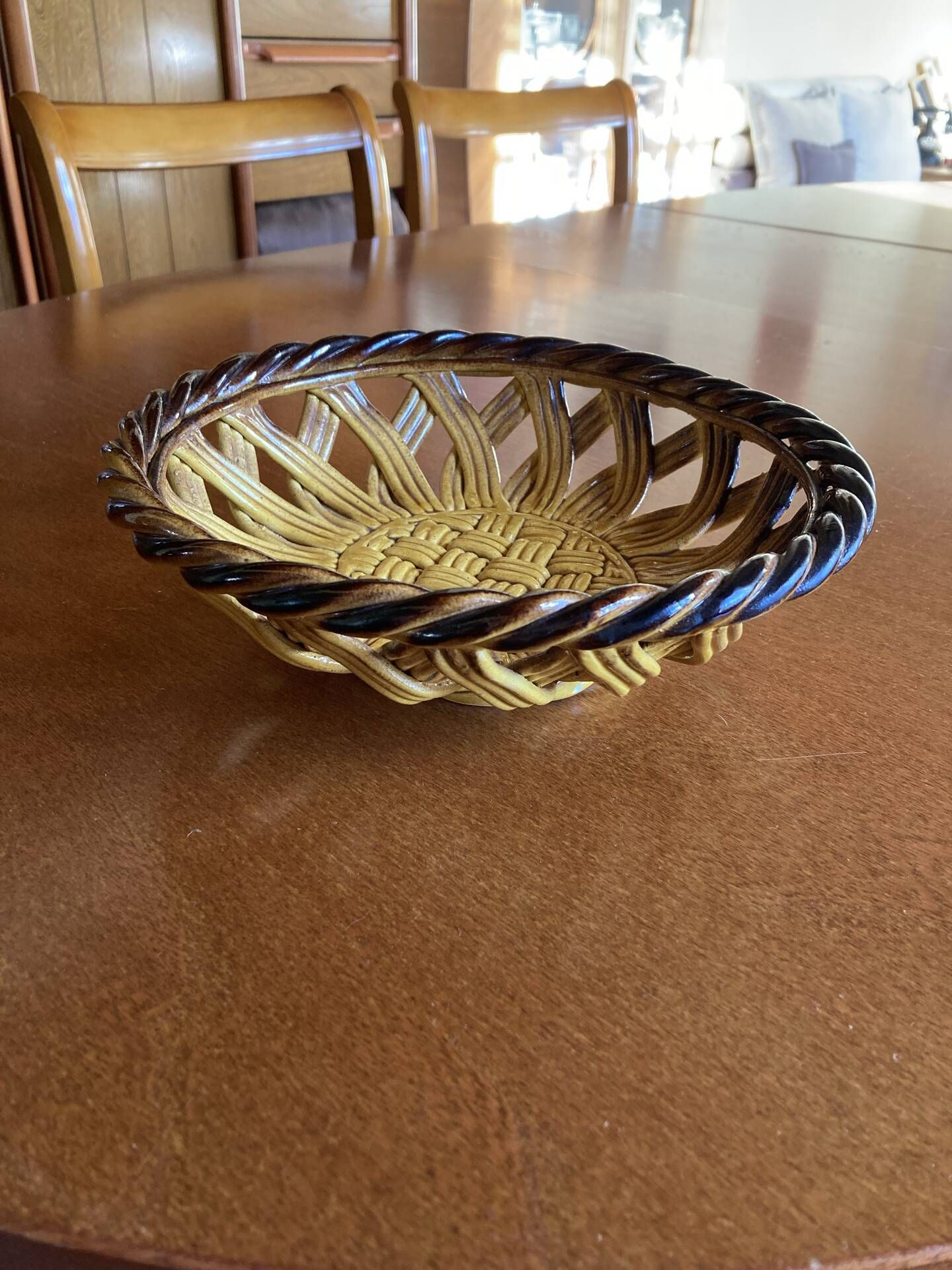 Woven earthenware fruit bowl in the spirit of Vallauris.