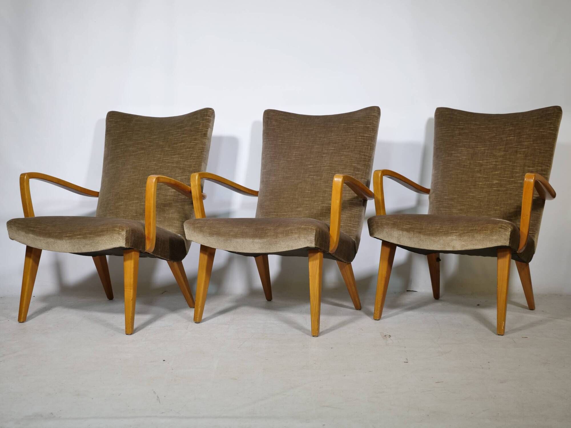 Mid Century Lounge Armchairs with Velvet Upholstery, Set of 3, 1960s