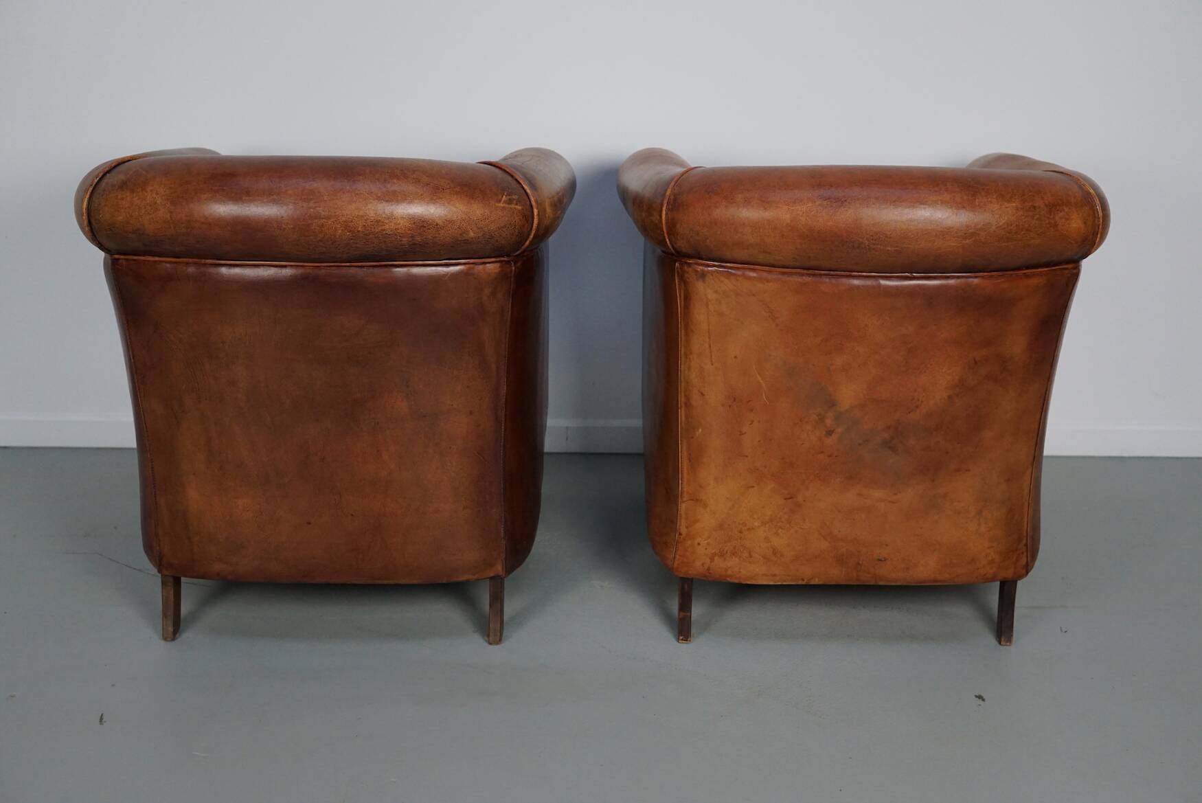 Vintage Dutch cognac coloured leather club chair, set of 2