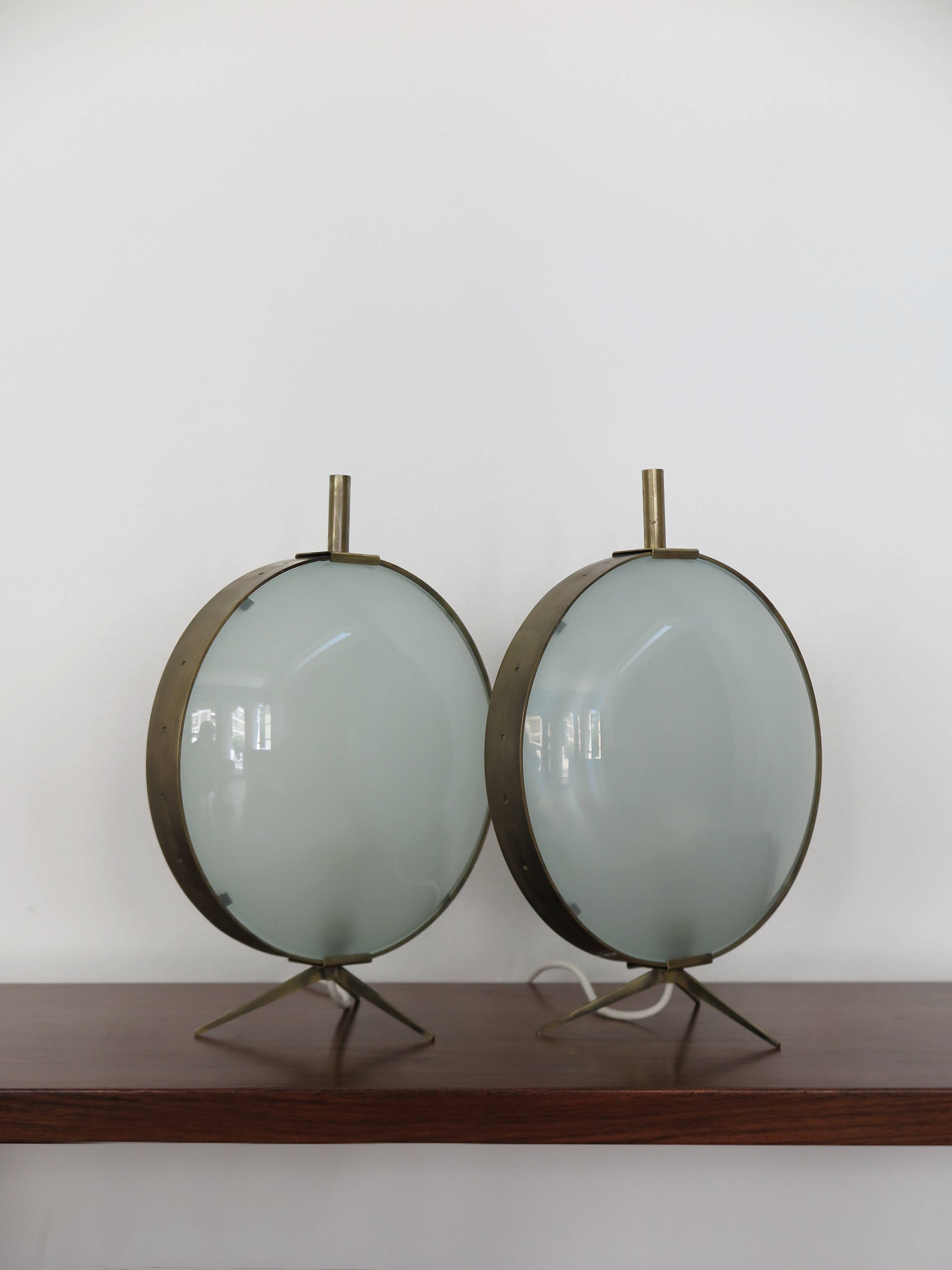 French Metal Glass table lamps 1950s