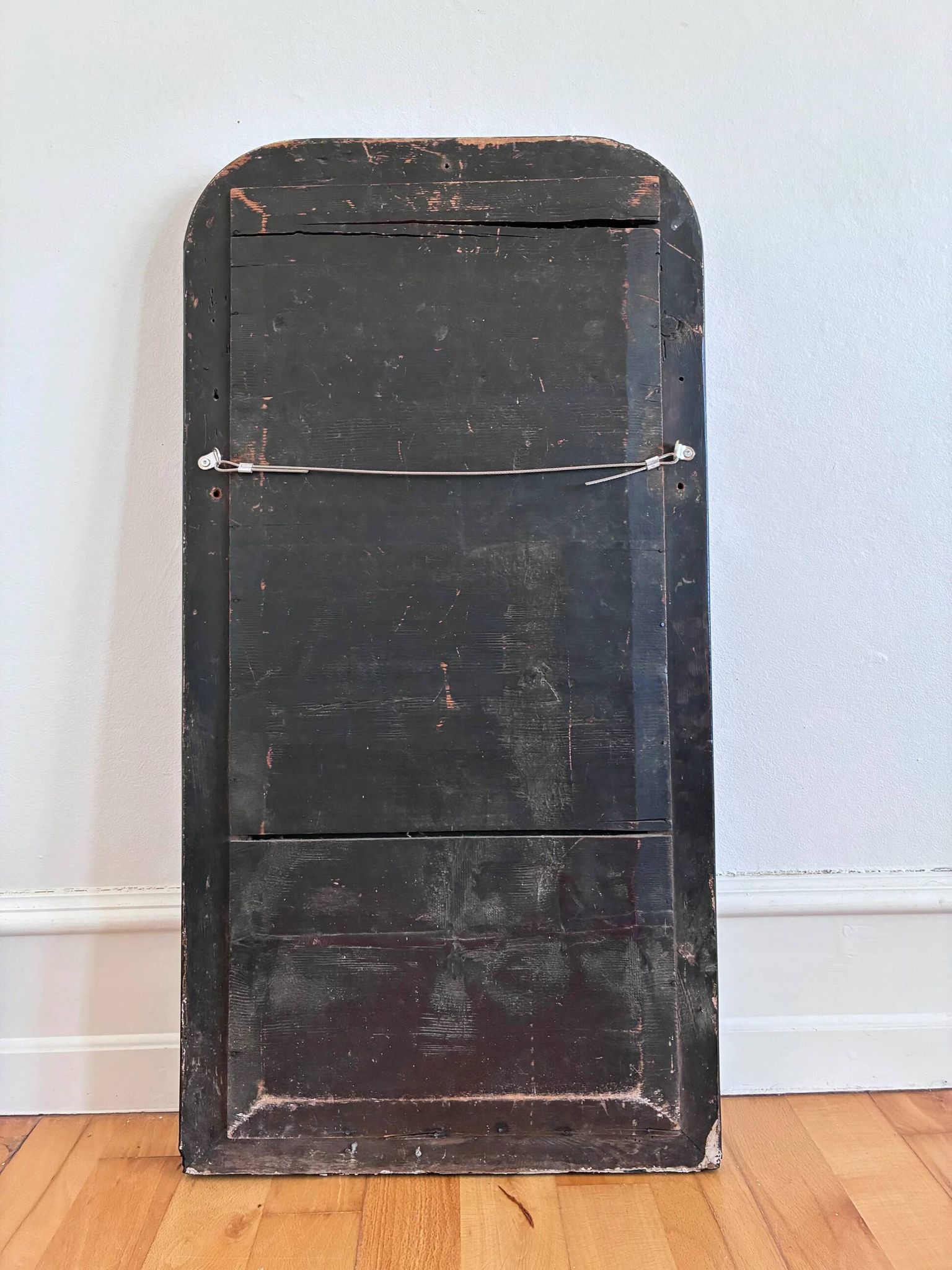 Antique French Louis Philippe full length mirror – black and gold, late 19th century