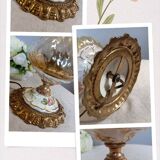 Baroque inspired table lamp, bronze, ceramic flowers and glass globe