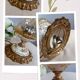 Baroque inspired table lamp, bronze, ceramic flowers and glass globe
