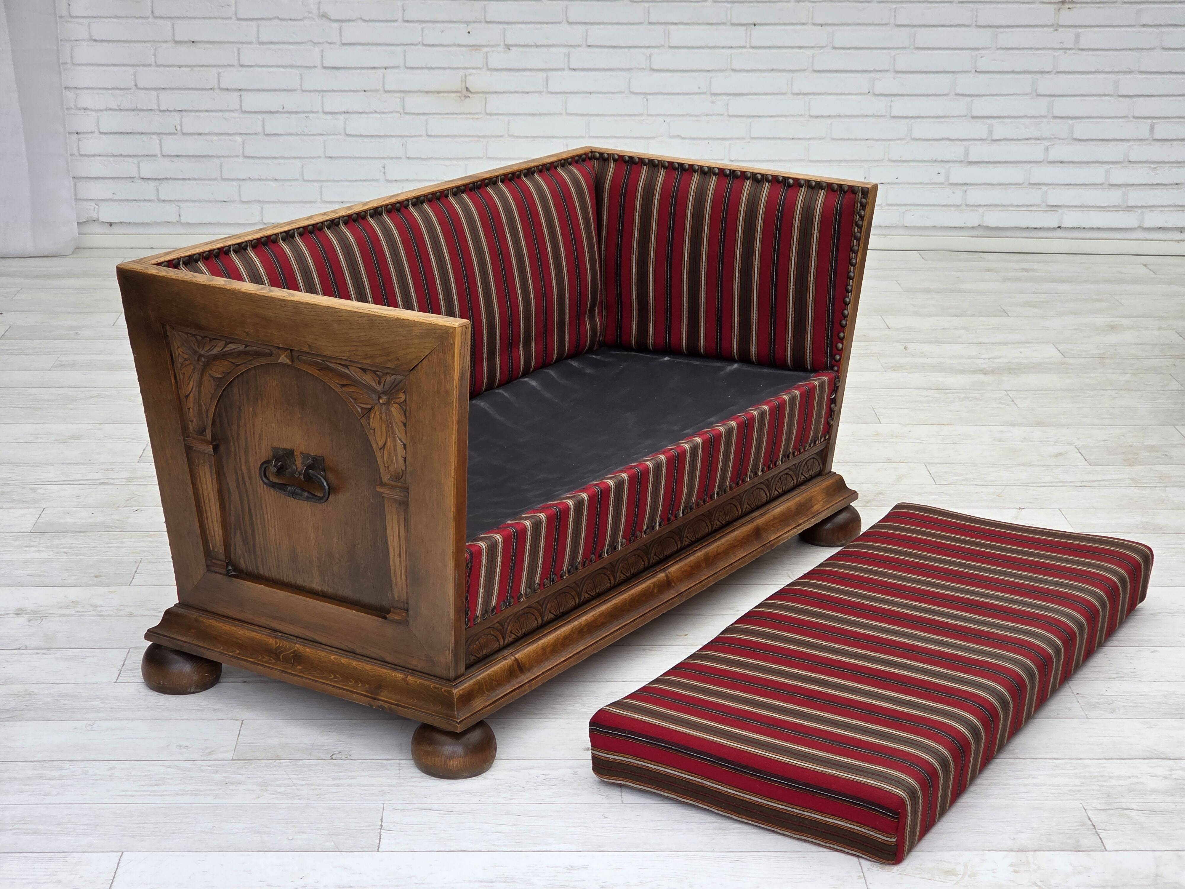 1960s, Danish 2-seater sofa, original condition, furniture wool, oak wood.