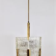 Kalmar Suspension Tambour Drum, Brass, Frosted Textured Glass, Austria, 1960s