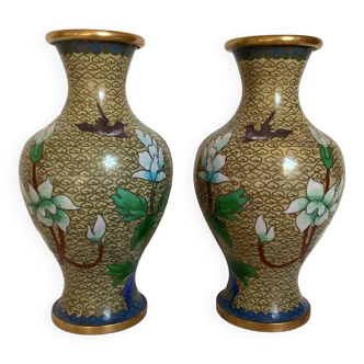 Pair of cloisonné enamel vases