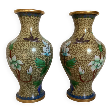 Pair of cloisonné enamel vases