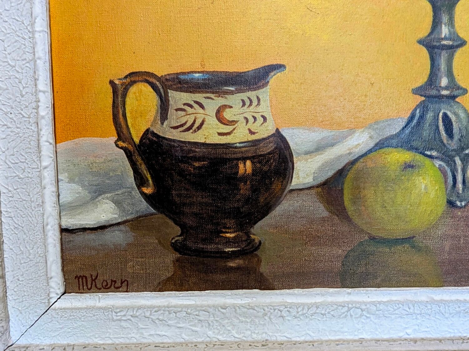 Old still life painting fruit bowl basket HST Montparnasse frame