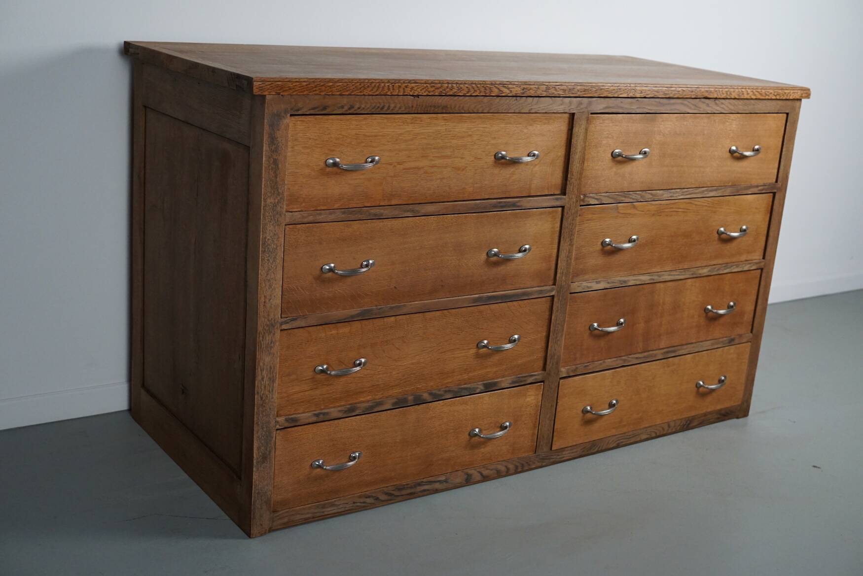 Antique French oak shop cabinet / kitchen island, 1930s
