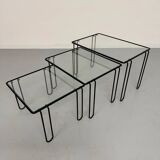 Vintage Italian design nesting coffee table in metal and glass from the 1980s