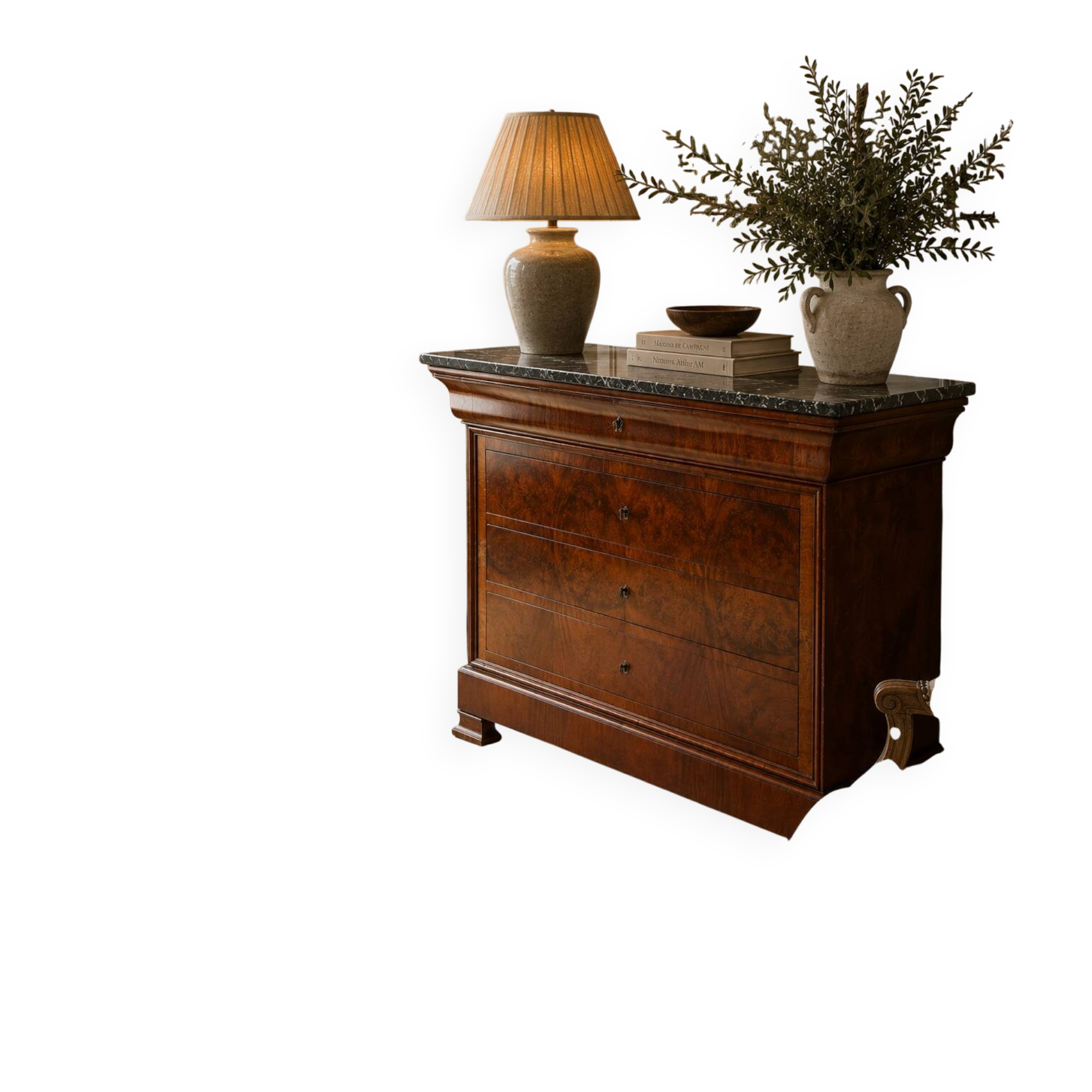 Commode Louis-Philippe en noyer loupe et marbre noir - XIXe siècle