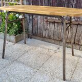 Console, table, raw wood, metal, vintage