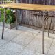 Console, table, bois brut, métal, vintage