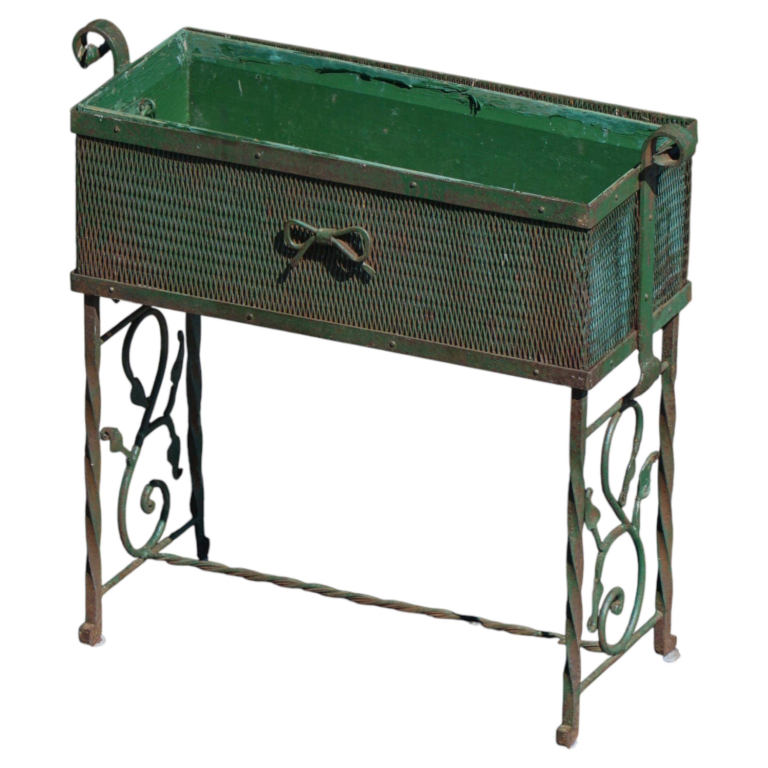 Vintage Art Nouveau Decorative Art, Green Metal Planter, 1920s