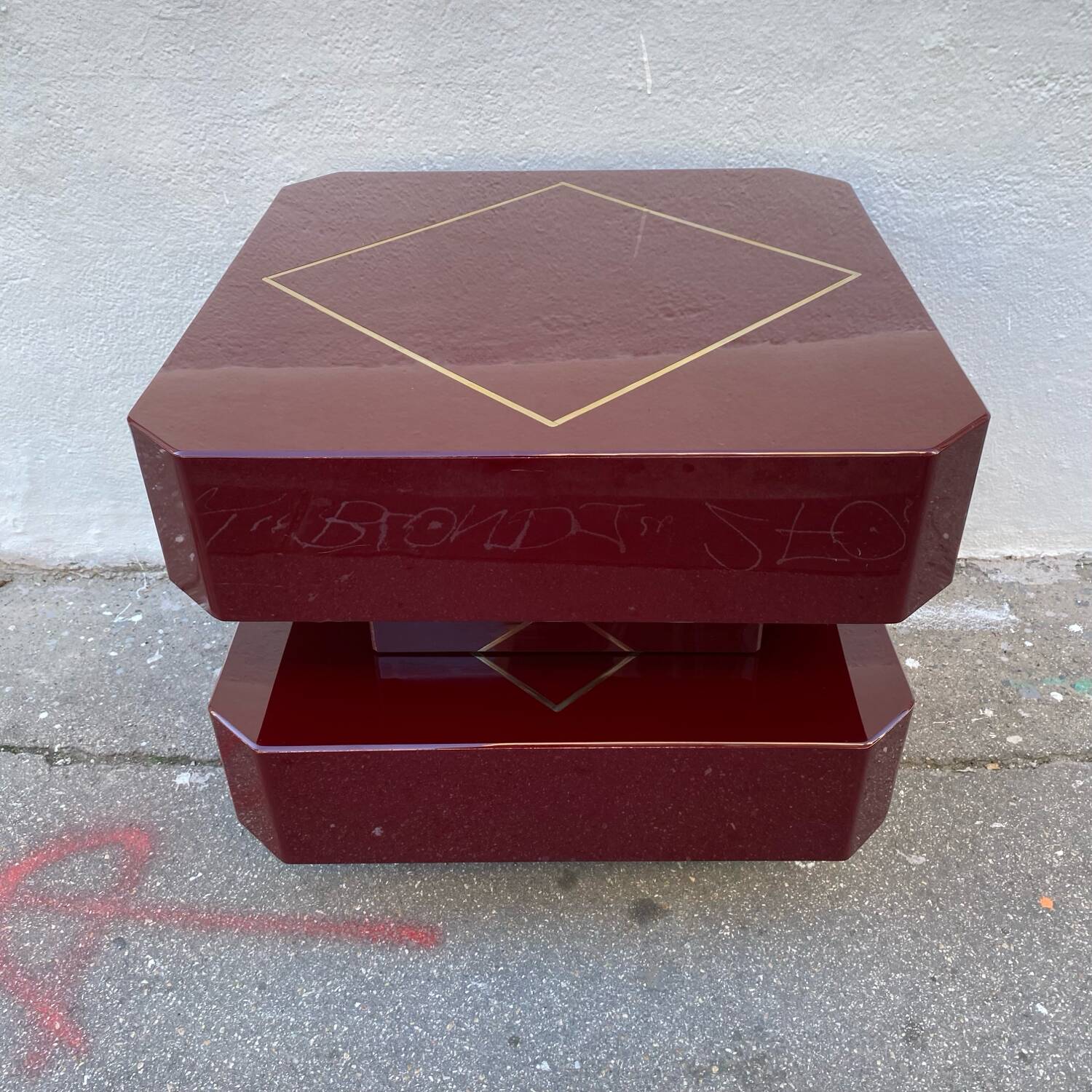 Pair of vintage lacquered and brass coffee tables, 1970