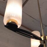 Modernist chandelier with 3 lights in metal, brass, and opaline globe - 1950s