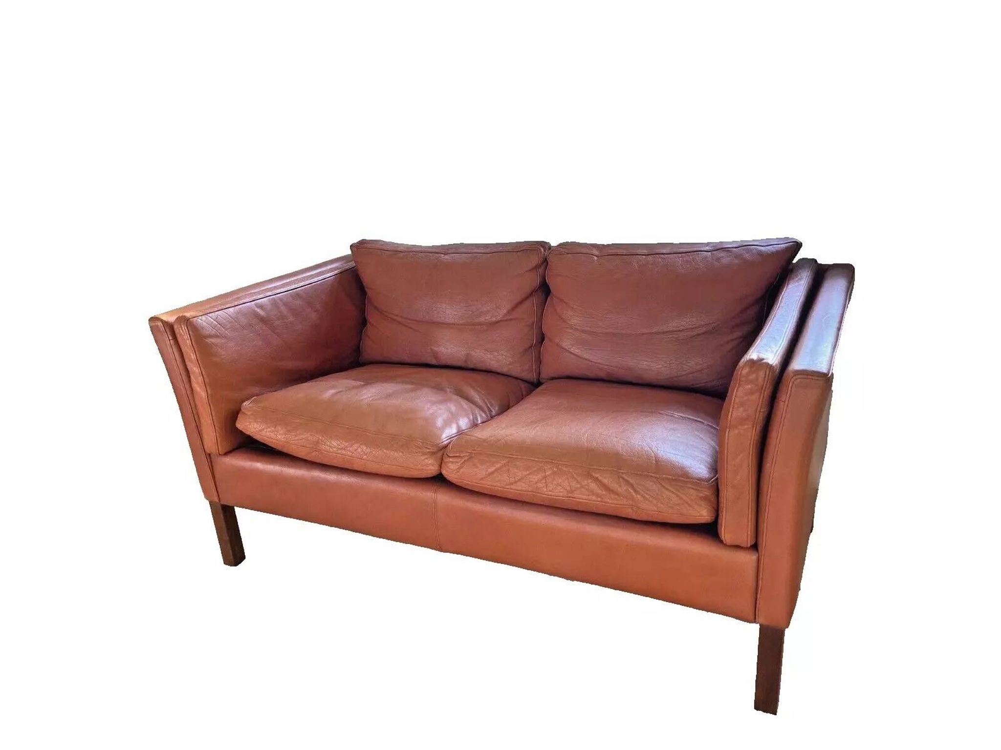Vintage danish mid century  cognac leather 2 seater stouby sofa