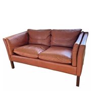 Vintage danish mid century  cognac leather 2 seater stouby sofa