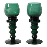 Verres à vin en cristal vert émeraude vintage Remmare / Allemagne / années 1960