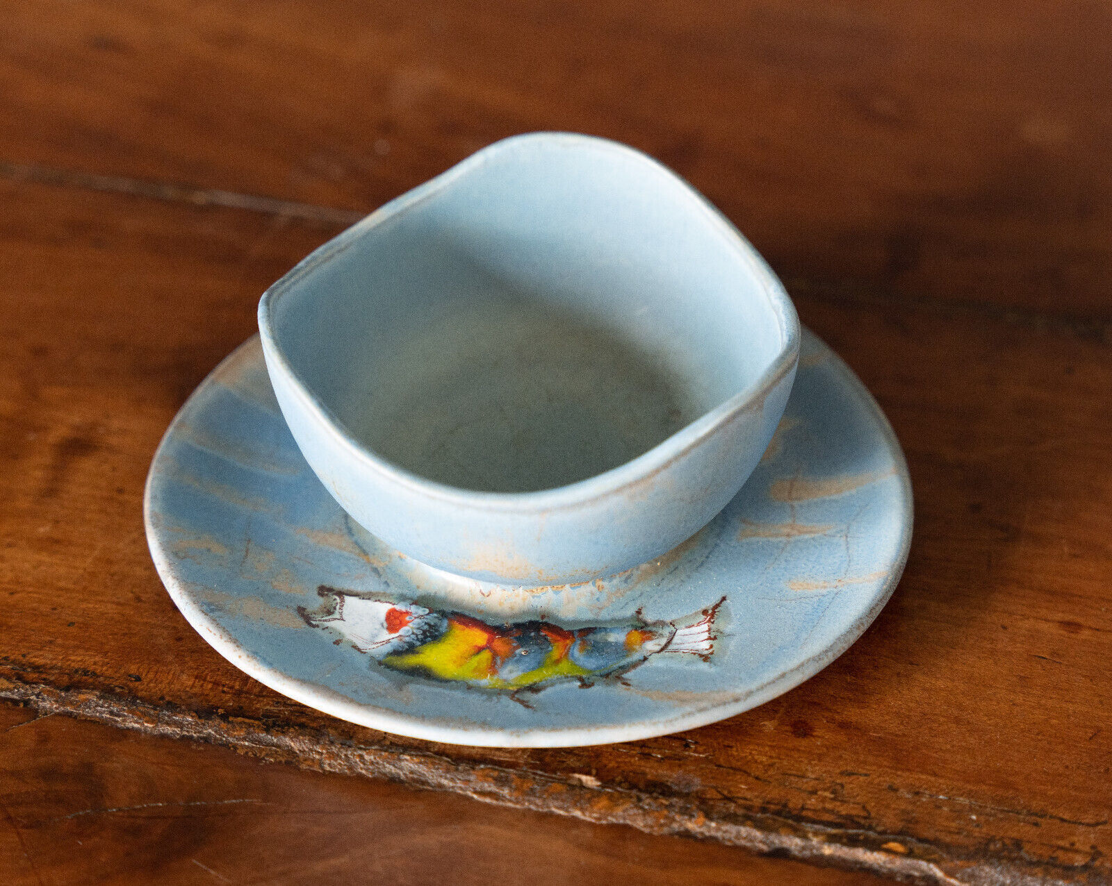 Stylized fish set 1960 Blue background Vallauris 1 course 12 plates