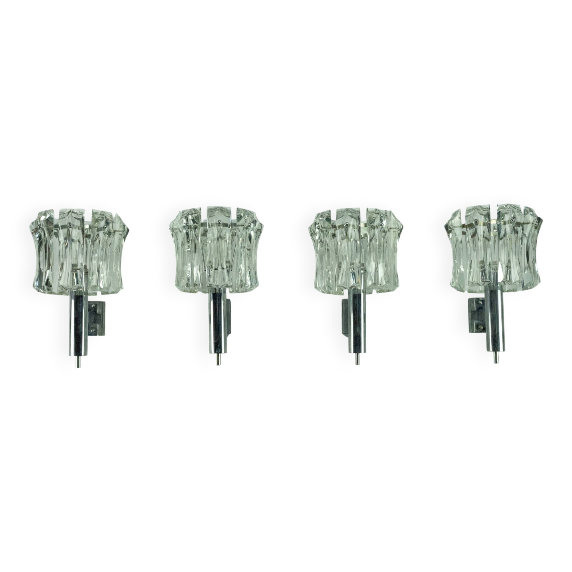 Set of four large Murano glass elements and chromed brass sconces, Italy 60
