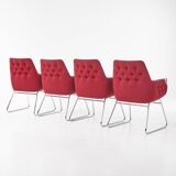 Red "Mirja" armchairs by Bruno Mathsson for Bruno Mathsson International, set of 4, 2003.