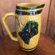 Old pitcher service & 5 ceramic mugs vintage yellow green grape vine decor