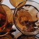 Set of 8 old vintage 70's amber brown cut glass glasses