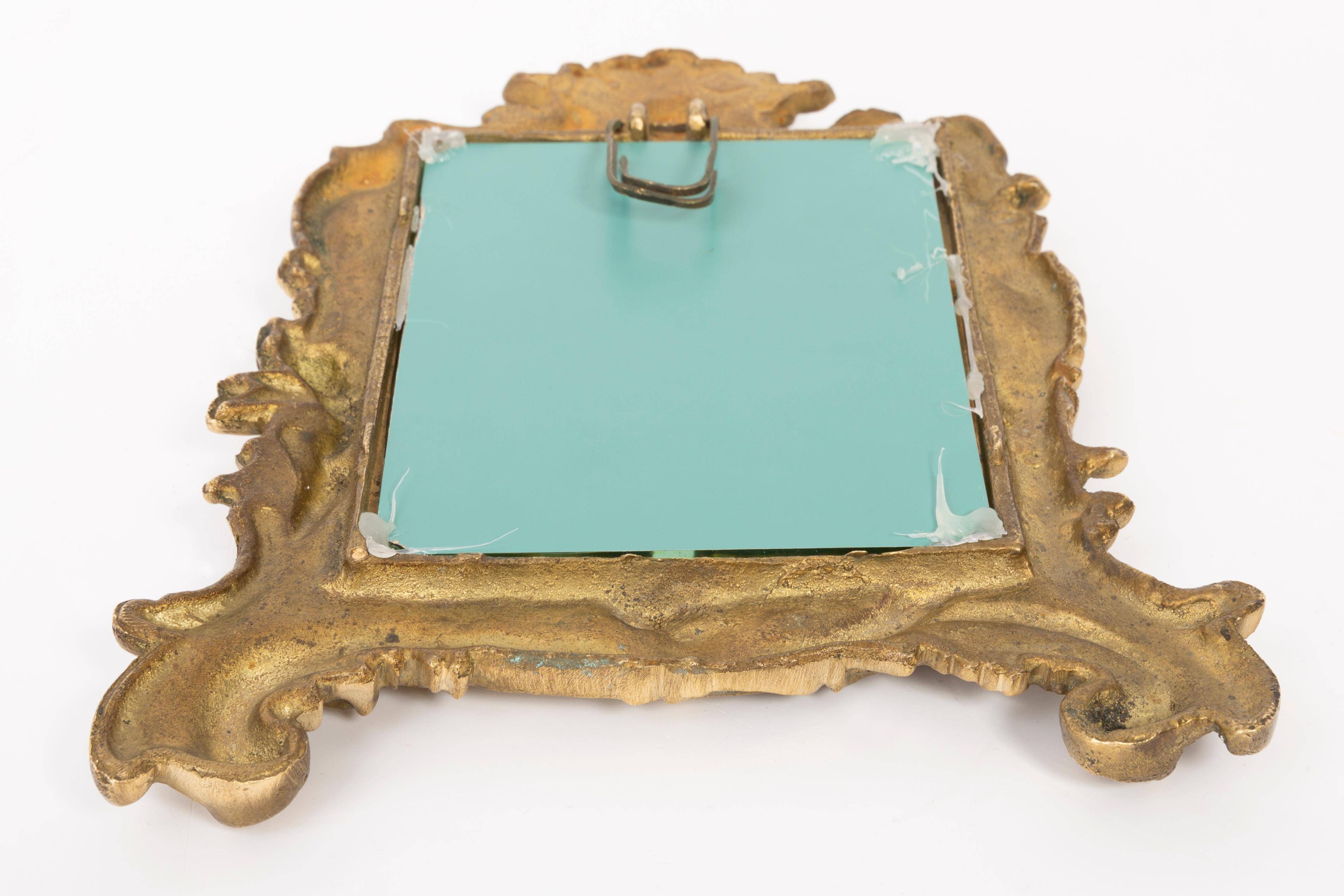 Miniature vintage gold mirror with angels, Italy, 1960s
