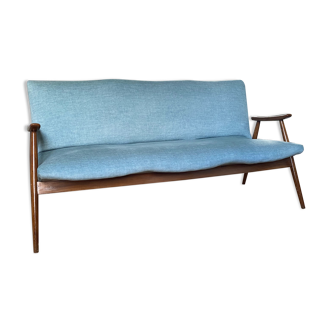 Bench 50s in velvet ras and wood varnished mahogany