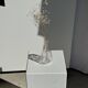 Small glass bottle vase with engraved geometric patterns vintage H16.5