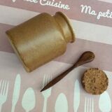 Pot à moutarde en grès avec bouchon liège et cuillère en bois d olivier - vintage